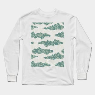 Minimalist Leaf Line Art Illustration as a Seamless Surface Pattern Design Long Sleeve T-Shirt